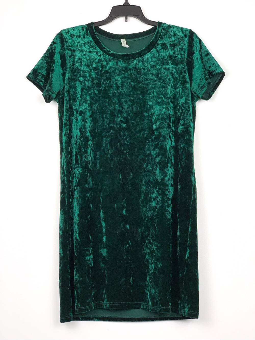 90s style green velour mini dress retro stretch velvet pullover dress medium